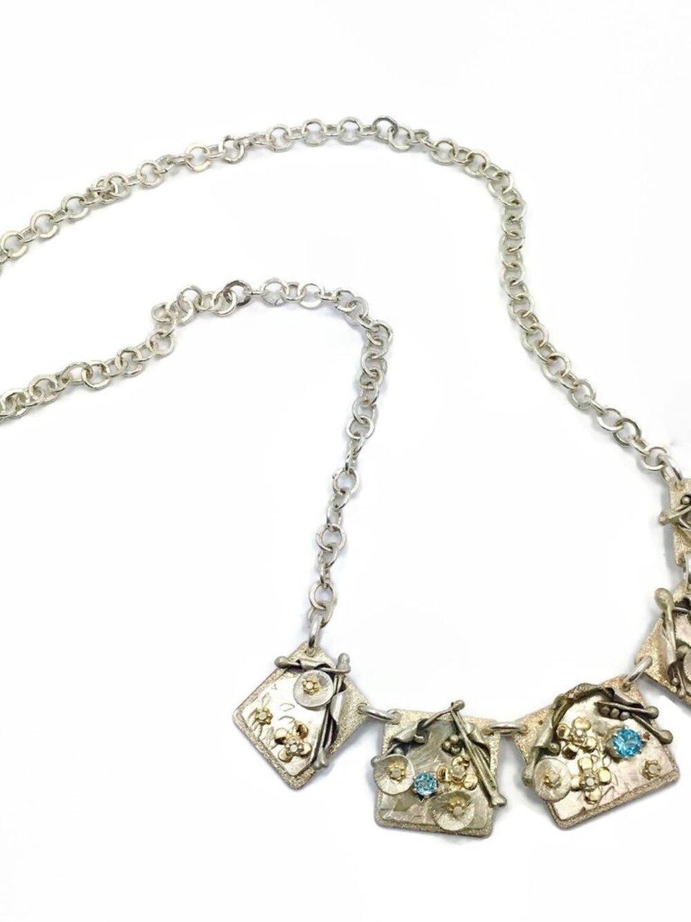 Sterling Silver Necklace, Artisan, Studio, Vintage, One of a Kind, Blue Topaz - Picture 3 of 7